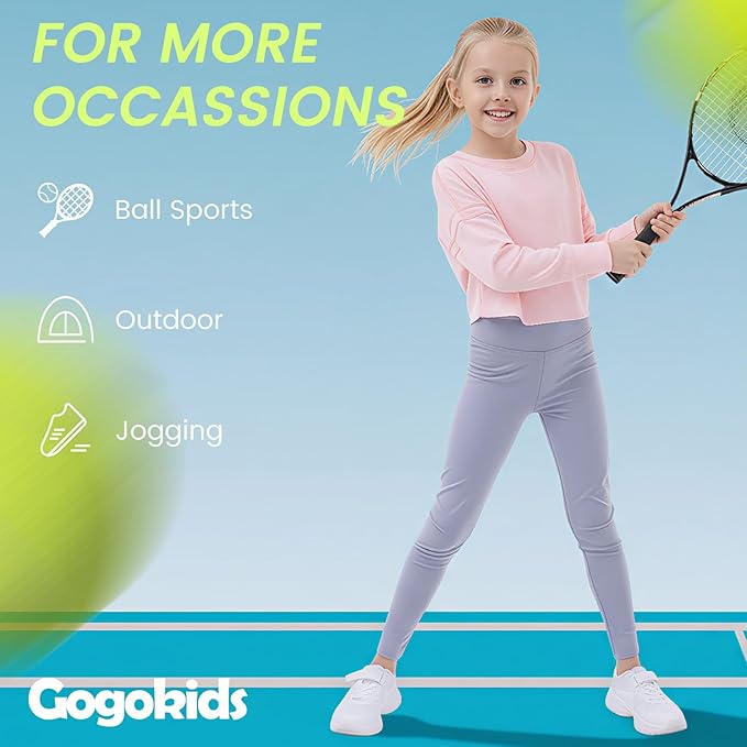 Gogokids Girls Shirts Long Sleeve Athletic Shirts Open Back Tops Active Sports Tshirts Yoga Workout Crop Tees 5-14 Years