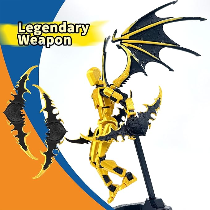 T13 Action Figure Already Assembled, Devil Wings Titan 13 Action Figure 3D Printed T13 Action Figures Set, T 13 Robo 13, Lucky 13, Gift for Dummy Collectors Desktop Decorations (Black Gold)