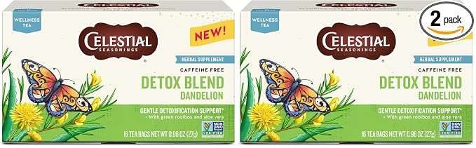 Celestial Seasonings Detox Blend Dandelion Wellness Tea, Caffeine Free, 16 Tea Bags Box (Pack of 2)