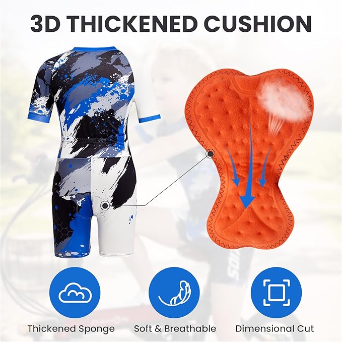 Gogokids Boys Cycling Jersey Youth Bike Suit with 3D Cushion, Kids Teen Short Sleeve Bicycle Clothes
