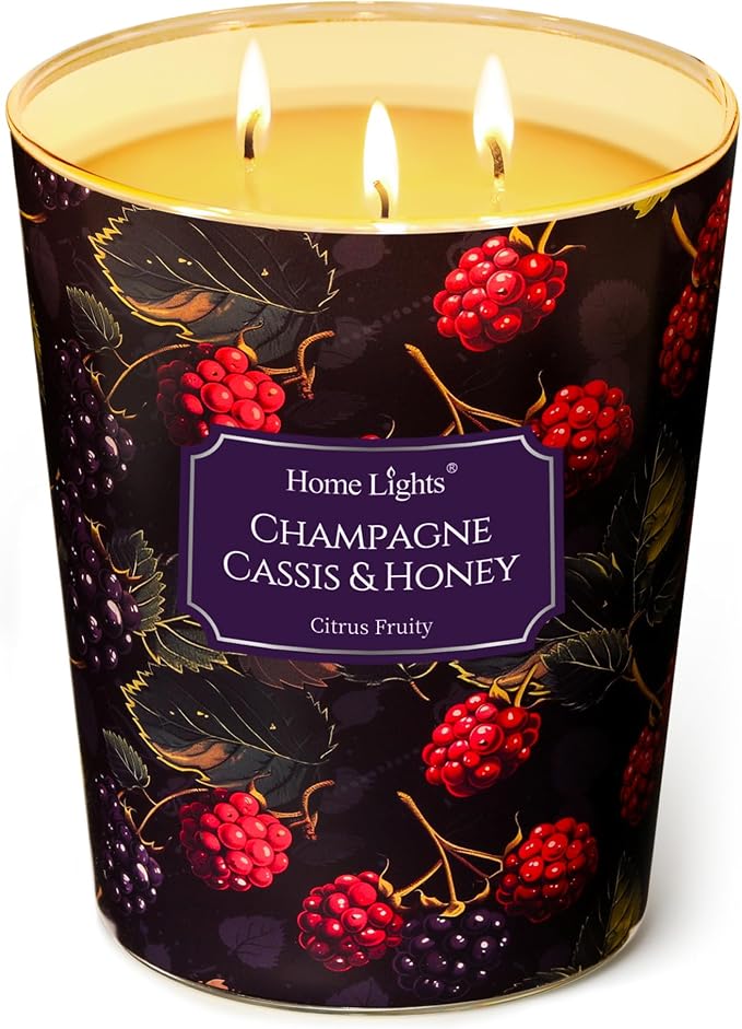 HomeLights Scented Candles for Women & Men, 34oz Candle Jars Aromatherapy 3-Wick Candle, Ideal for Eclectic Mixed Styles Home Decor and Gifts, Champagne Cassis & Honey