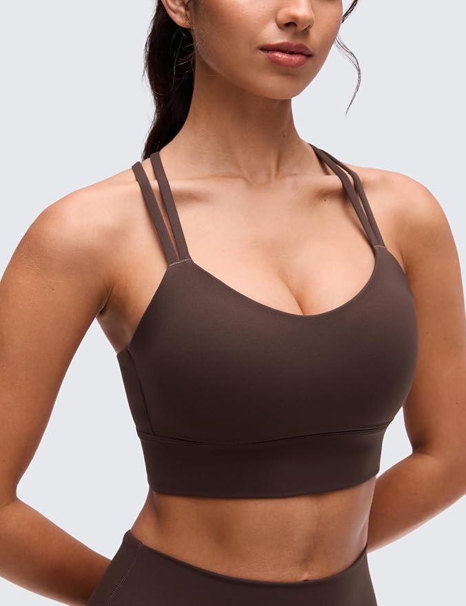 CRZ YOGA Softness Mold Butterluxe Strappy Longline Sports Bras for Women - Double Spaghetti Strap Workout Yoga Crop Top