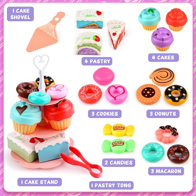 Unicorn Tea Party Set for Little Girls, Age 3 4 5 6 Year Old, Toddler Kids Kitchen Pretend Play Toys with Tin Tea Set, Cake Stand, for Girls Boys