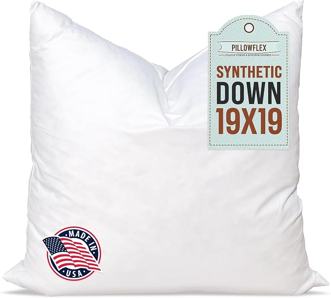 Pillowflex Synthetic Down Pillow Insert 19x19 in - Karate Chop Pillow | Small Square Sham Form, Plush Polyester Cotton Blend, Cloud-Like Comfort, Clump-Resistant Fill, Smooth Elegant Finish