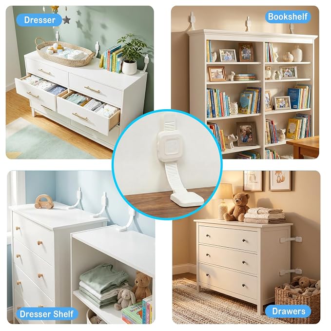 YEYA Upgraded No Drill Furniture Anchors for Baby Proofing, Anti-Tip Adjustable Straps, 4 Pack | Upgraded, Anti-Tip Adjustable Straps, Baby Proofing