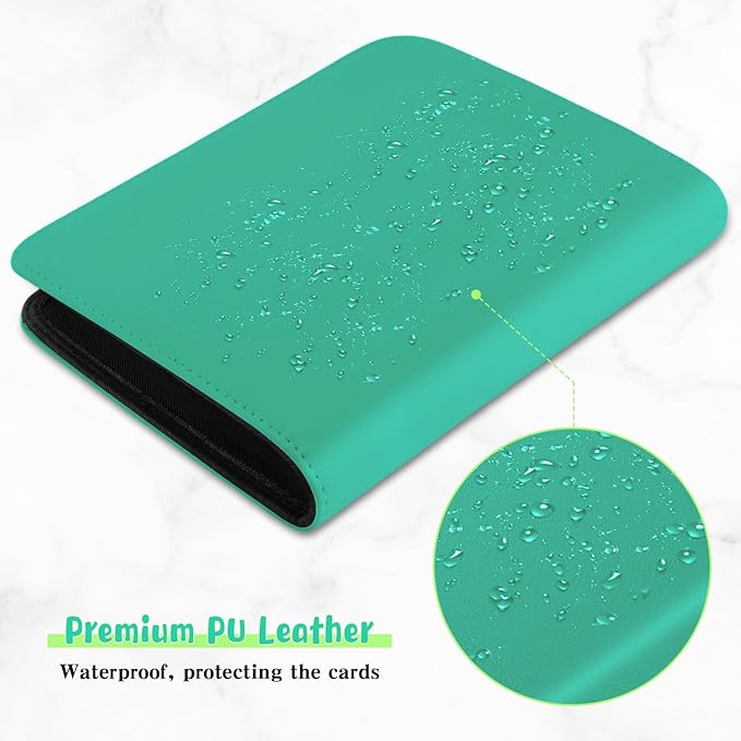 Jumbo Card Binder – Oversize Ringless PU Leather Collector Card Binder with 60 Card Holders, Premium Storage Album for Game Cards (5.4'' x 7.4''), Aqua Blue