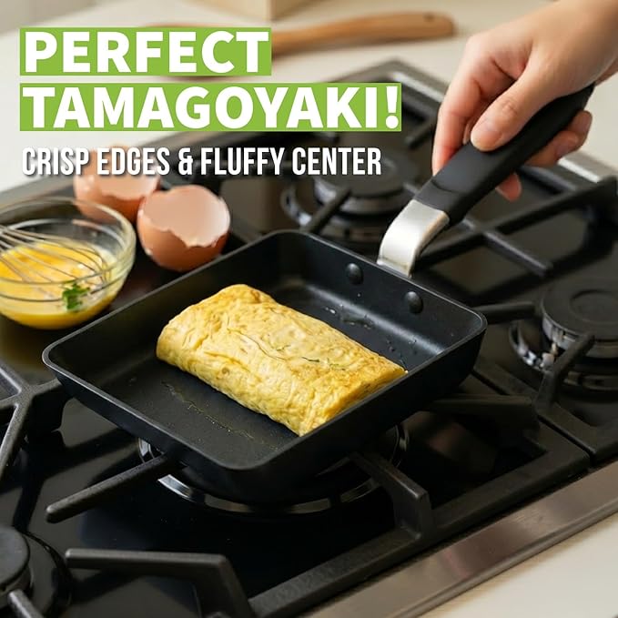 TECHEF - Tamagoyaki Japanese Omelette Pan/Egg Pan Skillet, PFOA-Free, Dishwasher Safe, Induction-Ready, Made in Korea (Black/Medium)