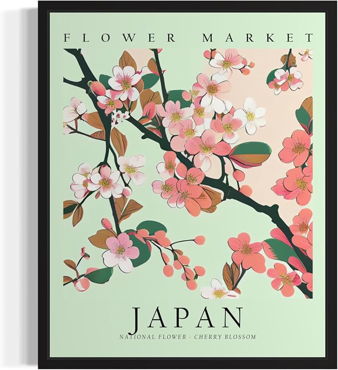 Japan Flower Market Black Framed Art Print Poster, Wall Art Floral Painting Botanical Decor for Bedroom, Kitchen, Bathroom Livingroom Decoration 82B (Japan, 10"L x 8"W, Black Frame)