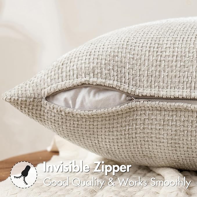 MIULEE Decorative Couch Throw Pillow Covers 16x16 Inch Neutral Beige 2 Pack | Modern Boho Accent, Soft Chenille Pillow Covers, Farmhouse Cushion Cases for Home Decor Bed Sofa Living Room