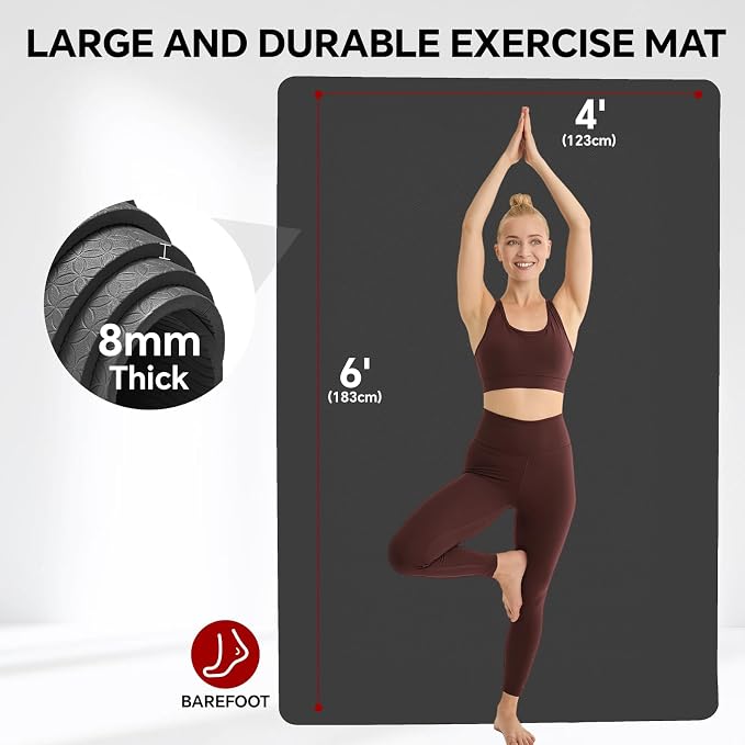 Stepwaver Extra Large Yoga Mat 6'x4'(1/3" & 1/4" Thick), Non-Slip, Ultra Durable, Wide Workout Mat, Wide Exercise Mats for Home Workouts, Yoga, Pilates, Stretching (Barefoot Exercise)