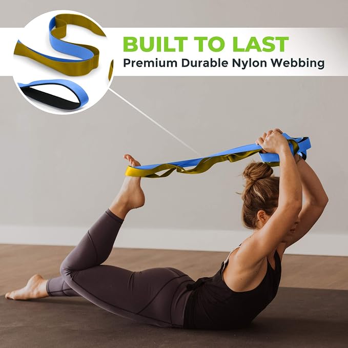 Gradient Fitness Stretching Strap for Physical Therapy, 12 Multi-Loop Stretch Strap 1.5" W x 8' L, Neoprene Handles, Physical Therapy Equipment, Yoga Straps for Stretching, Leg Stretcher.