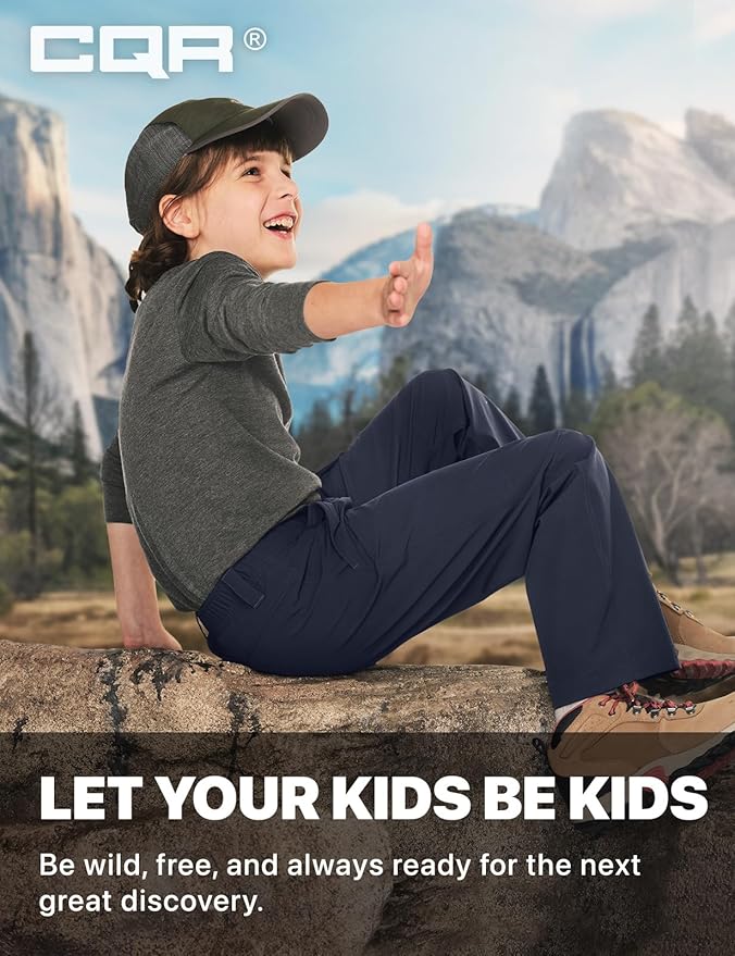 CQR Kids Boy’s Hiking Cargo Pants, Water Resistant UPF 50+ Quick Dry Youth Casual Outdoor Climbing Camping Trousers