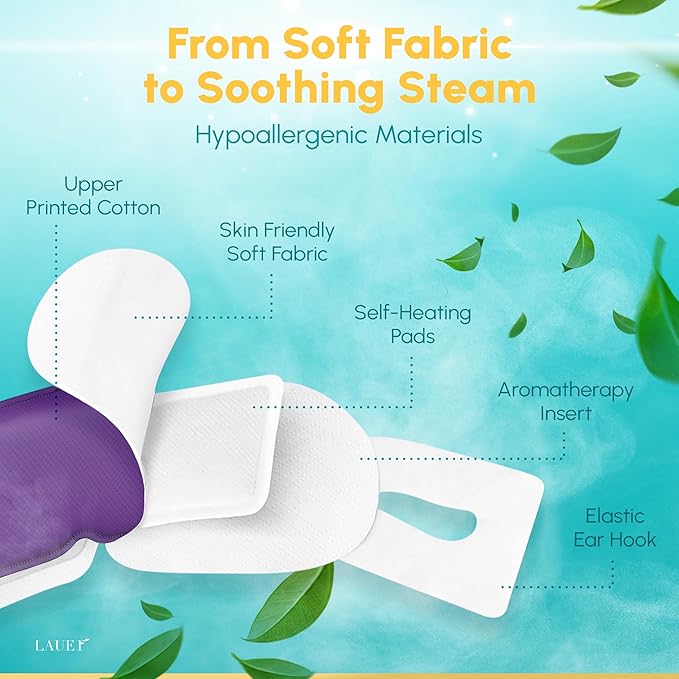 Heated Eye Steam Mask Dry Eyes Self Warm Compress Dark Circles Puffiness Set of Scent (Lavender, Chamomile, Green Tea, Mint, Mandarin Basilic, Unscented) Pack of Masks for Women