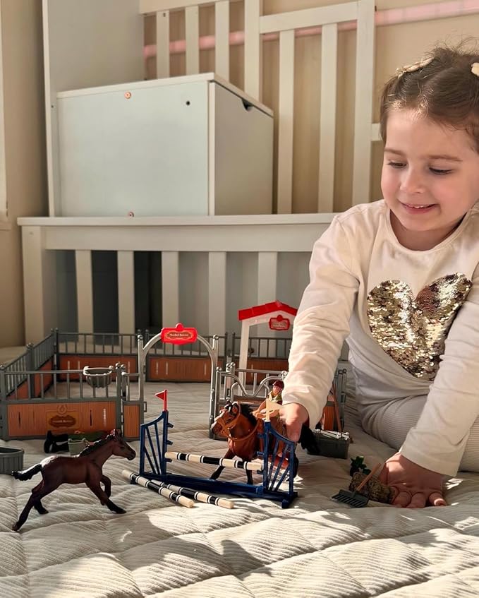 Horse Stable Playset, Horse Toys Set for Girls and Boys with Rider, Farm Animal Figurines Barn Toys, Pretend Play for Kids 3-5 6 7 8-10 Birthday Gifts