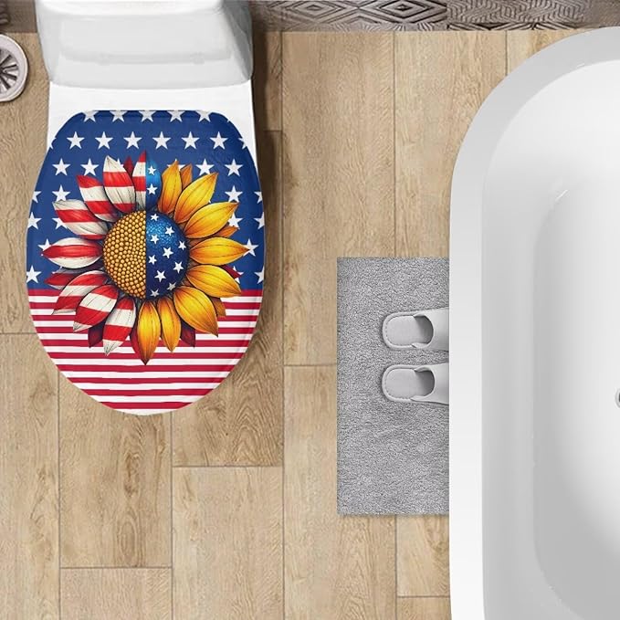 American Flag Toilet Seat Cover with Elastic Band 4th of July Decorations Purple US 250 Years Toilet Seat Dust Cover Soft Bathroom Replacement Easy to Clean