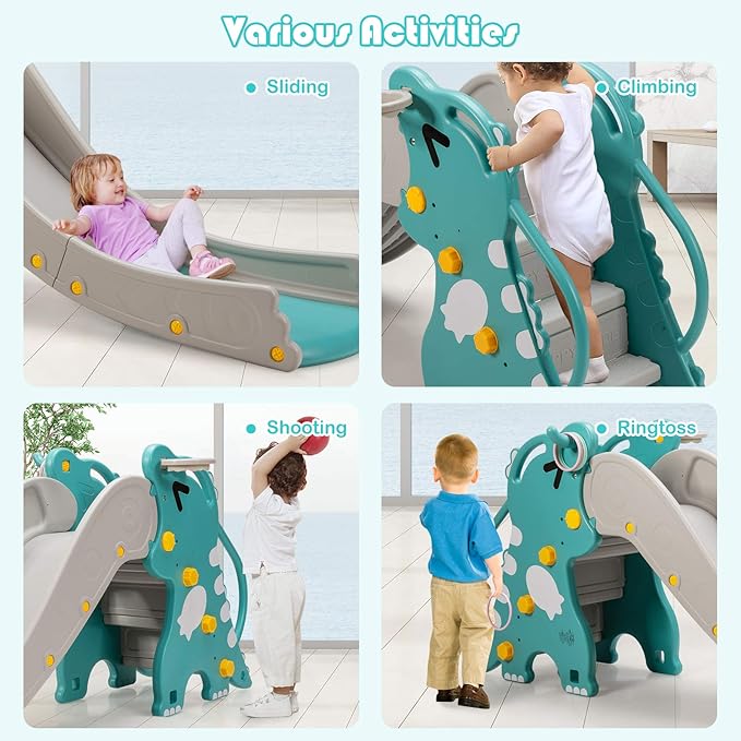 BABY JOY Toddler Slide, Kids Large Slide Play Climber Set with Long Slipping Slope, Basketball Hoop and Ball, Enclosed Steps, Easy Assemble Indoor Outdoor Backyard Freestanding Slides for Kids Age 1-8