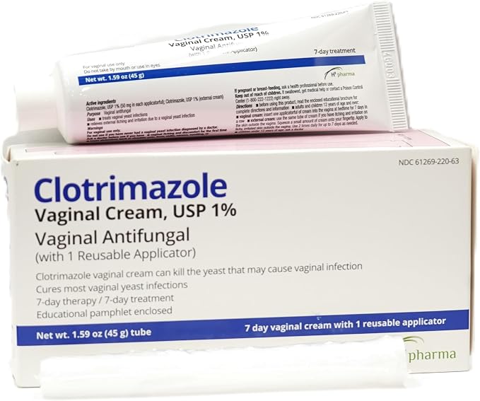 H2 pharma Clotrimazole Cream, USP 1%, 1.59 oz Tube with 1 Reusable Applicator, 7-Day Treatment