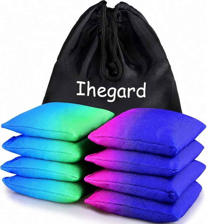 Cornhole Bags Set of 8, Weather Resistant Cornhole Bean Bags with Gradient Design, Durable Modified Size Corn Hole Bags for Outdoor Tossing Games, Includes Tote Bag