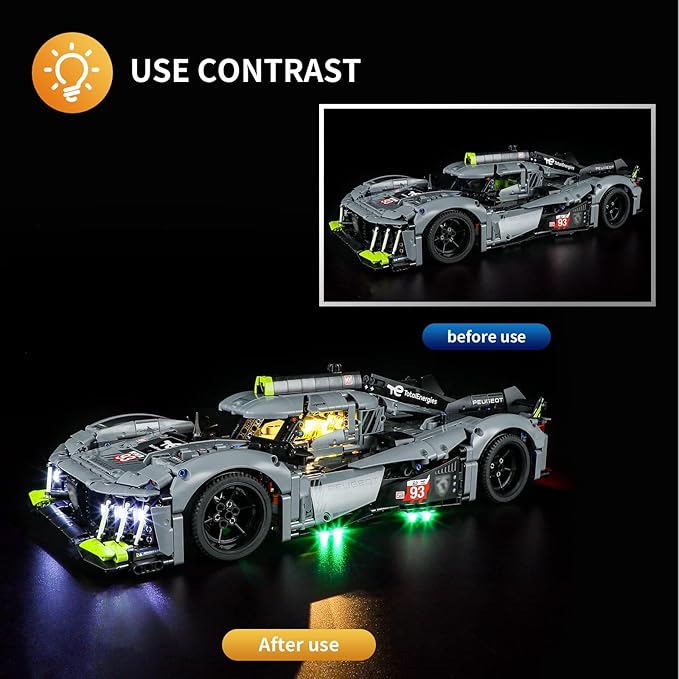 Vaodest LED Light for Lego Technic 42156 Peugeot 9X8 24H Le Mans Hybrid Hypercar Set,Design and Configuration Compatible with Model 42156 (LED Light Only, Not Building Block Kit)