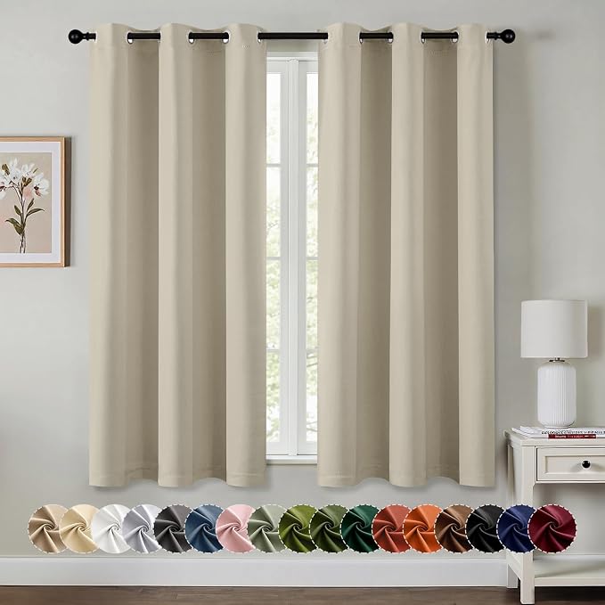 MIULEE Blackout Curtains for Bedroom 2 Panels 40 x 54 Inch Long Sand | Thermal Insulated, Living Room Darkening Grommet Drapes, Noise Reducing, Light Blocking Window Treatments