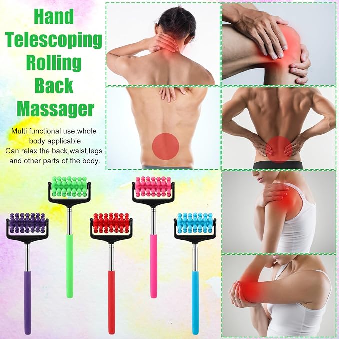 LemonRoad 25 Pieces Back Massager Bulk Gifts for Men Women Handheld Back Scratchers Bulk Telescopic Muscle Massager Roller Massage Gift for Coworker Neck Stick Tool Adults Body Relax, Assorted Color