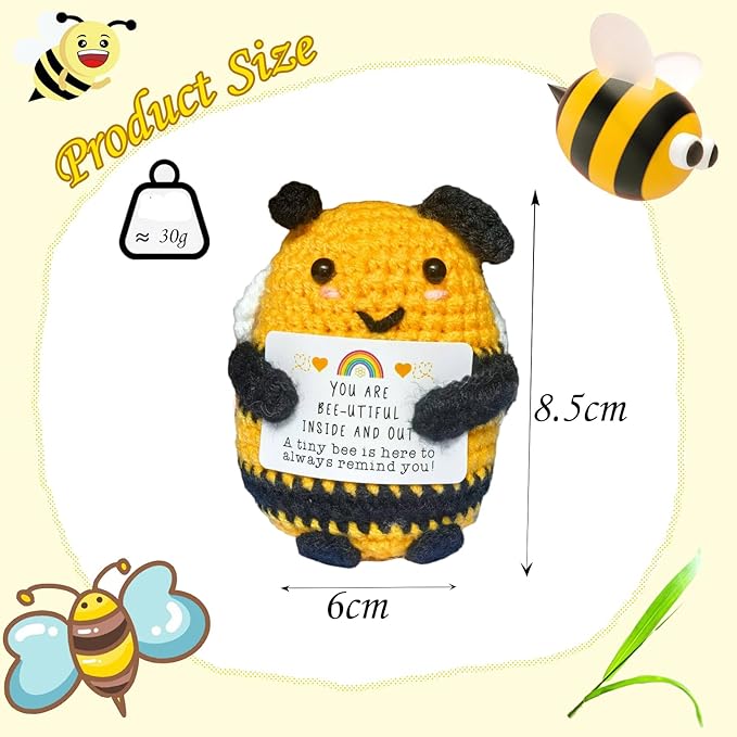 Birthday Gifts for Women Men Mon Dad,Thank You Emotional Support Crochet Bee for Friends, Positive Cute Handmade Animal Stuff, Funny Christmas Easter Present, Office/Home Decor