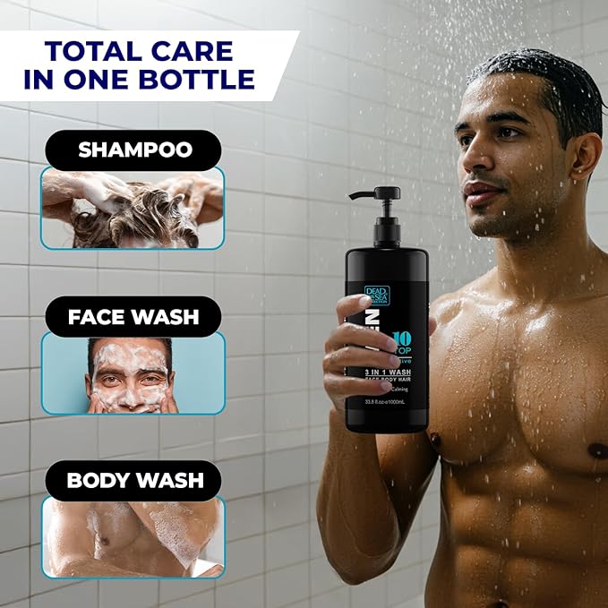 Dead Sea Collection Mens Body Wash TOP 10 ACTIVE – 3 in 1 Body Wash for Men for Hair, Face & Body – Moisturizing Shower Gel with Dead Sea Minerals – Pack of 2 (33.8 fl oz each)