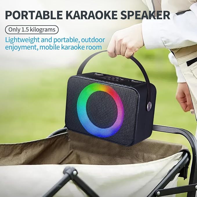 Karaoke Machine for Kids Portable Karaoke Speaker with 2 Wireless Microphones, USB/TF Card Compatible,PA System, mini Karaoke Machine for Family Gatherings/Meeting/Outdoor Activities (Black)