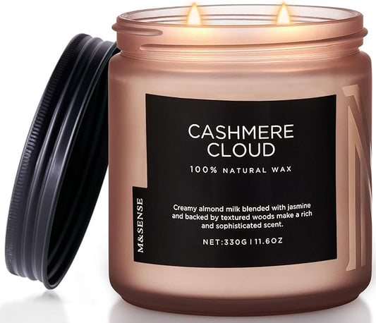 M&SENSE Cashmere Vanilla Scented Candle, 11.6oz Non Toxic Soy Wax 70 Hours Clean Burn Candle, 2 Wick Aromatherapy Gifts for Relaxing Stree Relief, Cozy Winter Home Decor