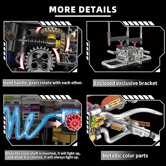 Mechanical Squid Building Set with Lights, Rotatable Link Components & Display Stand, STEM Building Set for Boys and Girls 8-14, Home Office Decor for Adults, Mechanical Enthusiasts（633PCS）