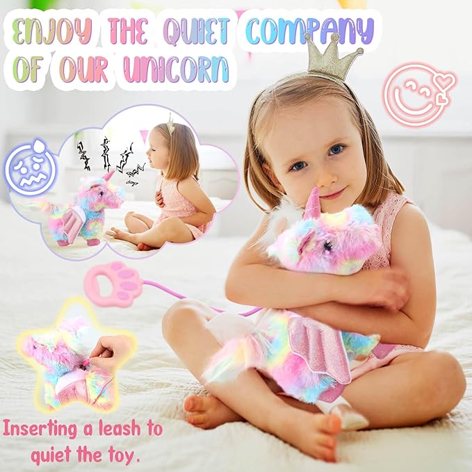 Unicorn Plush Interactive Toy for Kids age 3 4 5 6 Year Old: Walking Talking Electronic Pet Toy with Remote Control Leash Touch Recognition Toddler Unicorn Care Set Birthday Gifts for Girl 6-12