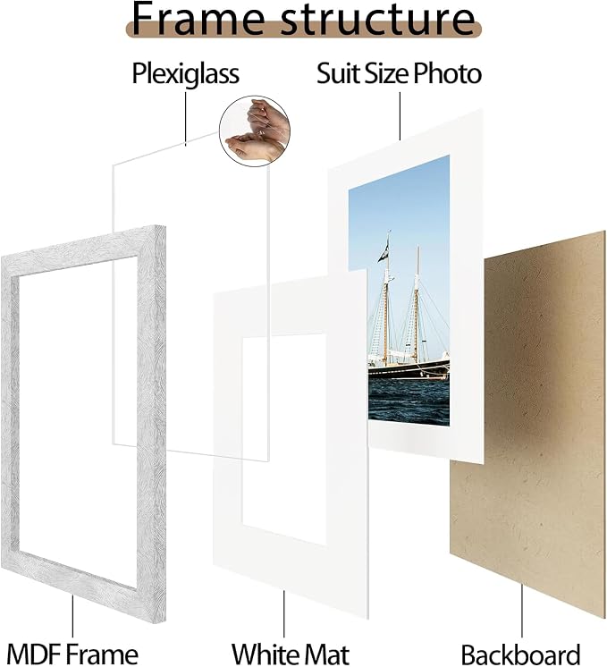 Picrit 11x17 Picture Frame Set of 12, Display 8x12 with Mat or 11x17 without Mat, Photo Frames for Wall Mounting Display, Silver