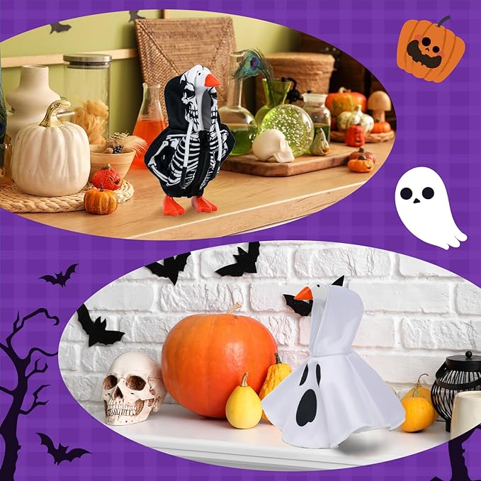 2 Pcs Halloween Desk Goose Outfits 7 Inches, Mini Desk Goose Clothes Skull Hoodie Ghost Hoodie 7 Inch Porch Goose Costume Desktop Goose Accessories for Magnetic Goose Statue Table Decor