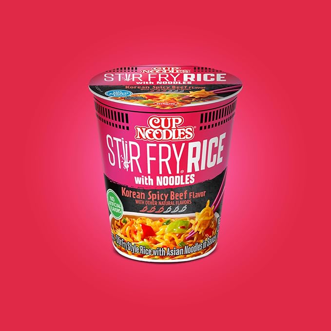 Nissin Cup Noodles Stir Fry Rice with Noodles, Spicy Beef Flavor, 2.68 Ounce (Pack of 6)