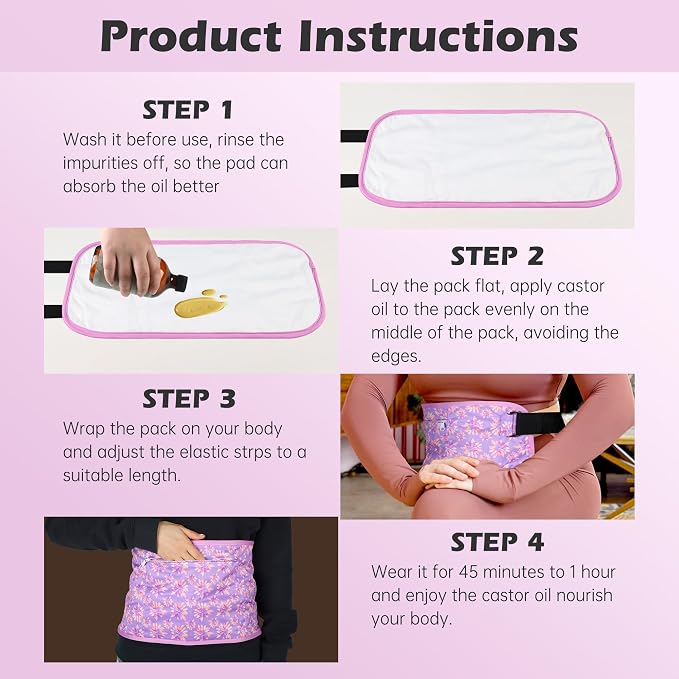 Plus Size Castor Oil Pack 2 Pcs Castor Oil Wrap Organic Cotton Reusable Kit Organic Cold Pressed Unrefined Castor Oil Compress Packs for Liver Detox, Chrysanthemum