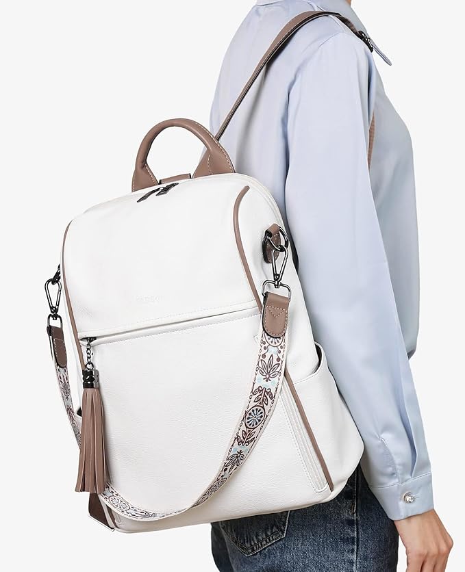 FADEON Leather Backpack Purse for Women Designer Travel Backpack Purses PU Fashion Ladies Shoulder Bag with Tassel