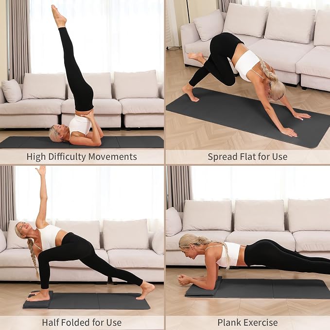 PAIDU Foldable Yoga Mat - 10mm Extra Thick, 75"26" Non-Slip Exercise Fitness Mat | SGS Eco-Certified, Portable for Yoga/Pilates/Studio/Home Workout