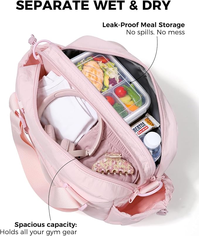 Small Gym Bag for Women - Puffer Duffle Weekender Work Duffel Carry on Overnight Nurse Dance Yoga Workout Tote Bag with Yoga Mat Holder Wet Compartment Coin Purse BPA-Free