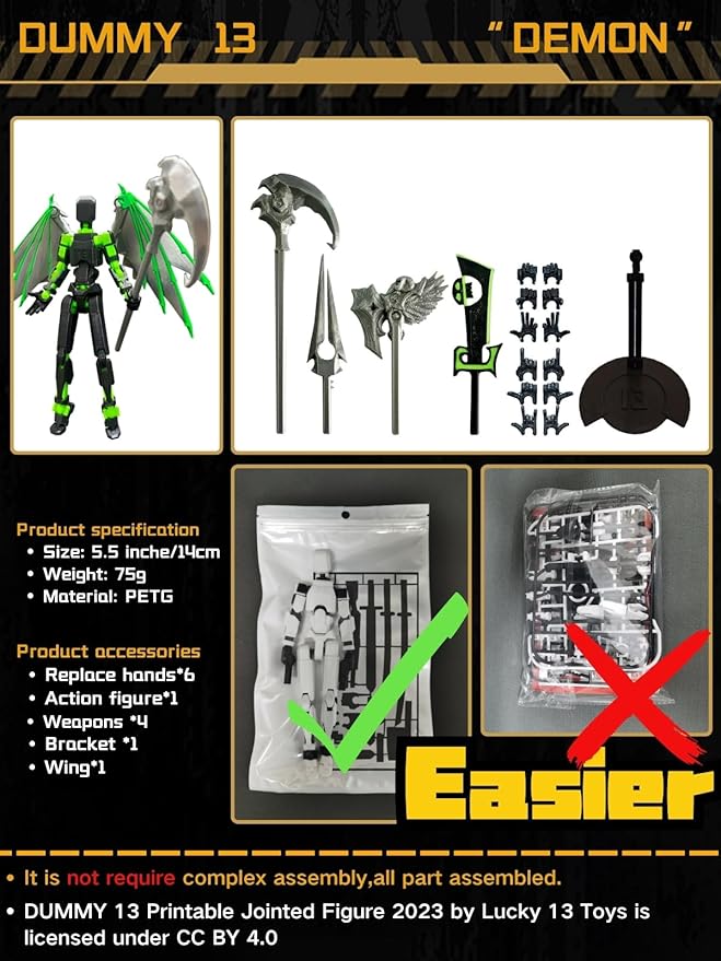 (Assembly Completed) T13 Action Figure, 5.5 Inch 3D Printed Multi-Jointed Movable Dummy 13 Toy,Dummy 13 Robot Action Figure with Lots of Weapons, Black