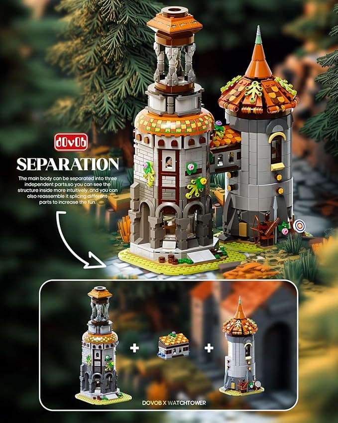dOvOb Architecture Medieval Watchtower Building Blocks Set - 1326PCS Construction House Mode Collectible Display Set for Adults and Teen