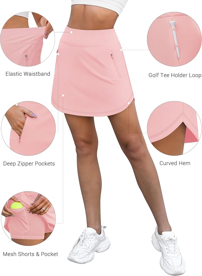 LouKeith Golf Skirts for Women Tennis Skirt with Zipper Pockets High Waisted Running Casual Athletic Skorts Built-in Shorts