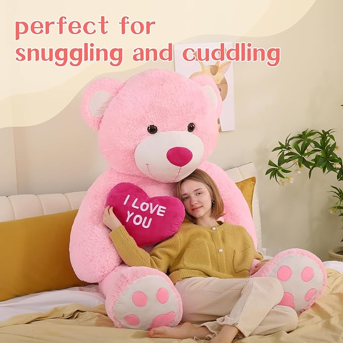 Red Heart Giant Teddy Bear 6ft, Big Teddy Bear Stuffed Animals with Embroidered I Love You for Girlfriend Christmas Birthday, Huge Valentines Teddy Bear Gifts (Pink, 72 inches)