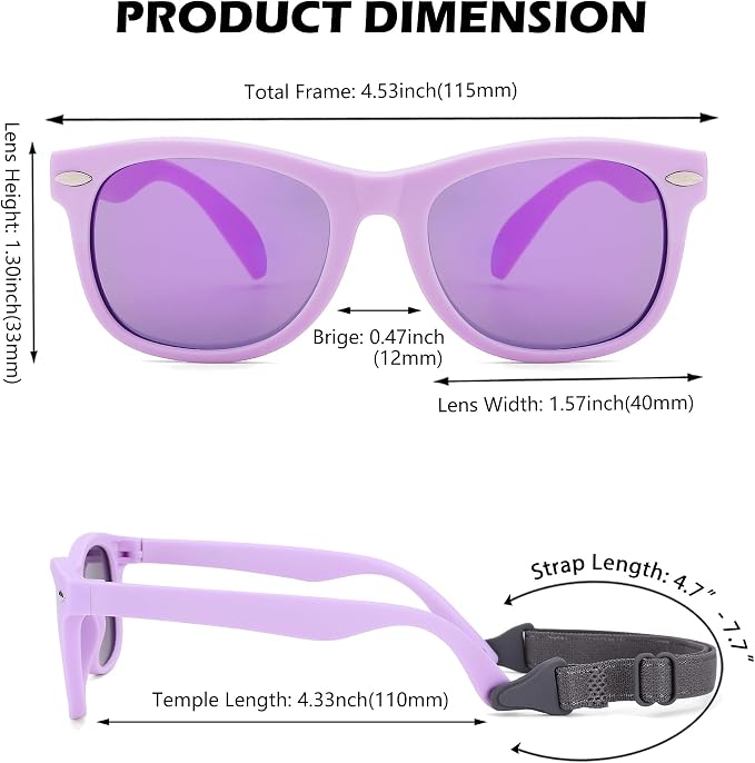 Polarized Baby Sunglasses with Strap - Unbreakable Flexible Infant Sunglasses for Toddlers Age 0-24 Months