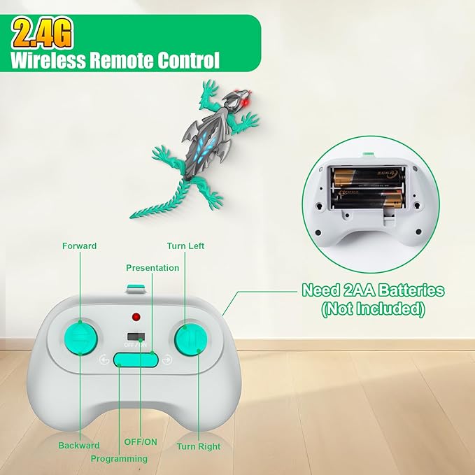 TWFRIC Wall Climbing Gecko Lizard, Robot Geckos Lizards Rechargeable Remote Control Car Toy RC Cars Toys for Kids RC Crawler for Boys & Girls Ages 6 & Up Halloween Christmas Birthday Gifts (Grey)