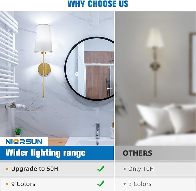Gold Battery Operated Wall Sconce Set of 2,Rechargeable Wall Lights with 10400mAh Dimmable Detachable Bulbs and Remote,9 Colors Wireless Sconces for Bedroom Living Room Hallway