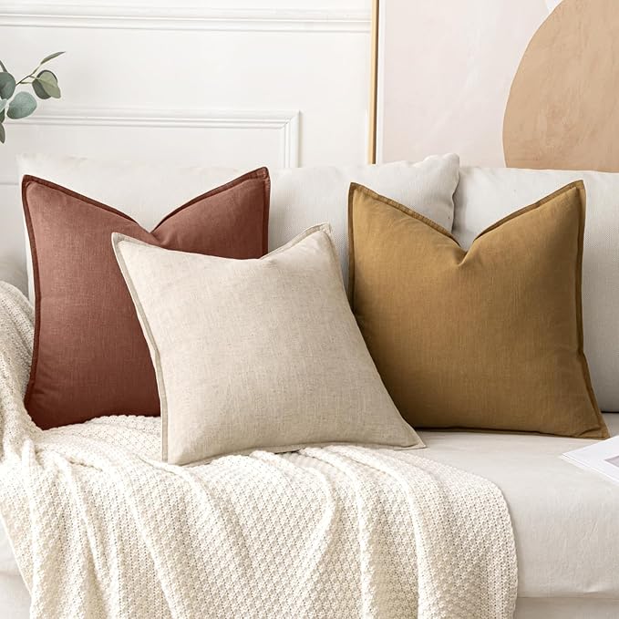 MIULEE Decorative Linen Pillow Covers 20x20 Inch Autumn Glaze | Boho Farmhouse Fall Autumn Couch Throw Pillows for Bed, Pack of 2 Accent Modern Pillowcases, Sofa Livingroom Home Decor