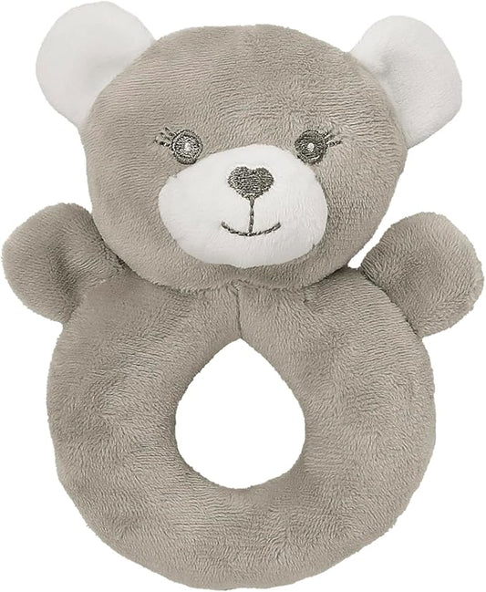 CREVENT Cozy Plush Baby Loveys for Baby Girls Boys, Stuffed Animal Ring Rattle Shaker Toy for Newborns (Ring Bear)