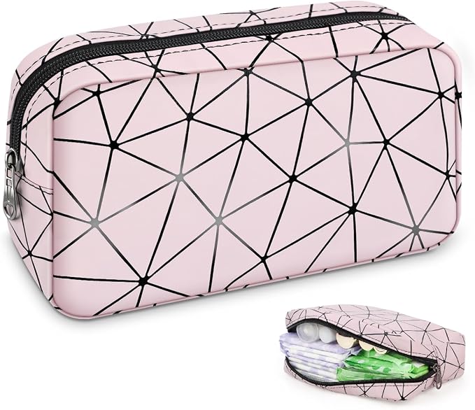 PU Sanitary Pad Pouch Discreet Period Underwear Organizer Bag | Water Resistant, Pink, Menstrual Cup Bag, Makeup Bag, Travel Essentials
