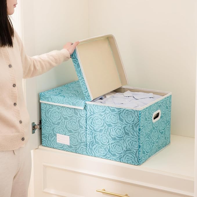 Jumbo Collapsible Storage Cubes with Lids Fabric Decorative Storage Bins Boxes Organizer Baskets with Cover Handles for Bedroom Closet Living Room 23.2x15.7x11.8 Inch 3 Pack