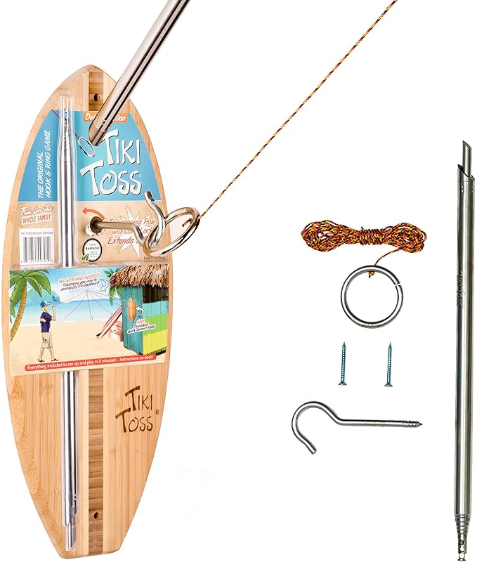 Tiki Toss Ring Toss Game for Adults - Hook and Ring Games with String and Hooks for Indoor/Outdoor Use, Man Cave Decor & Stuff, Gifts for Men/College - Standard or Deluxe 12.3" / Tiny 5"